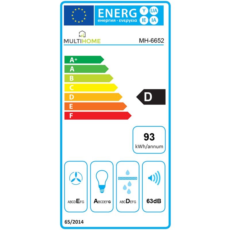 MultiHome 930-002-6652 Απορροφητήρας Καμινάδα 60cm Μαύρος