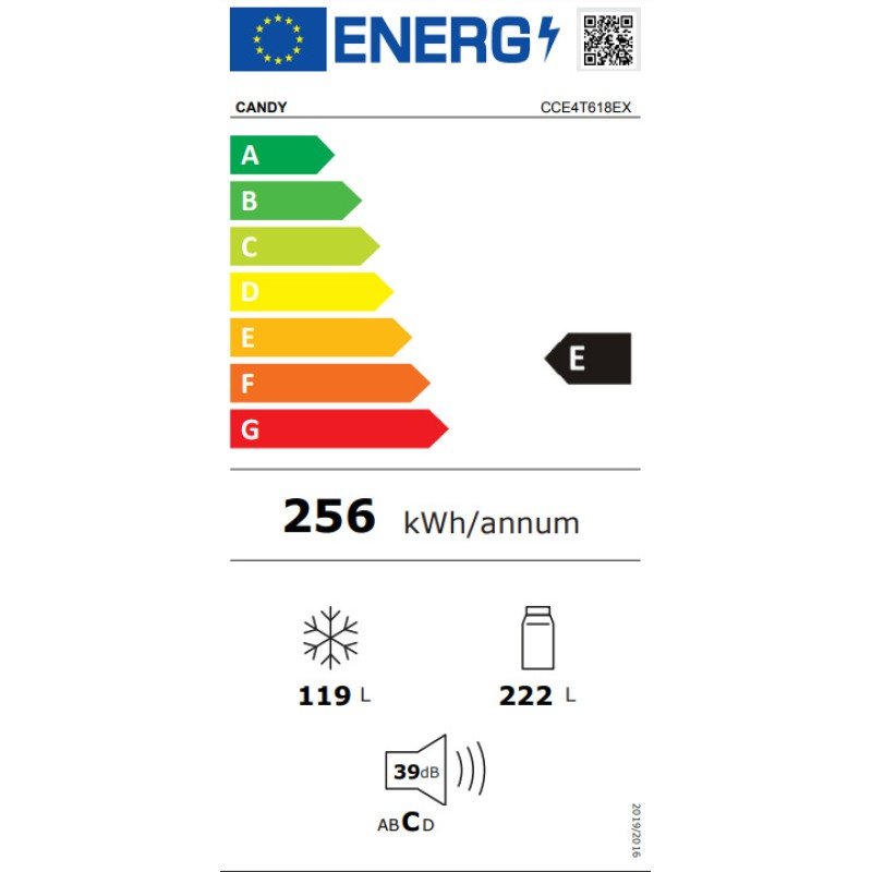 Candy Ψυγειοκαταψύκτης 341lt Total NoFrost Υ185xΠ59.5xΒ65.8εκ. Inox CNCQ4T618EX