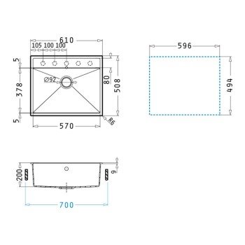 Pyramis 070246811 Ένθετος Νεροχύτης από Συνθετικό Γρανίτη Μ61xΠ51cm