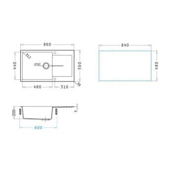Pyramis 1b 1d Plus 070246011 Ένθετος Νεροχύτης από Συνθετικό Γρανίτη Μ86xΠ50cm