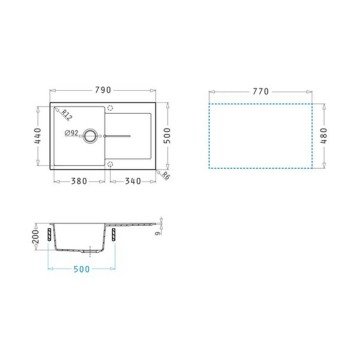 Pyramis 1b 1d 070242211 Ένθετος Νεροχύτης από Συνθετικό Γρανίτη Μ79xΠ50cm Μπεζ