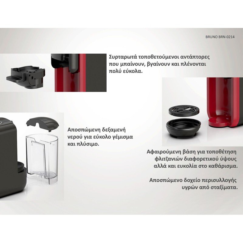 Bruno Μηχανή Espresso 1450W Πίεσης 19bar Κόκκινη BRN-0214