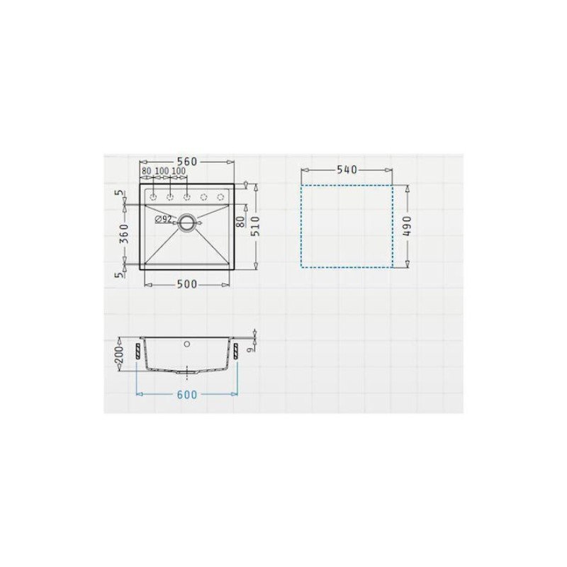 Pyramis 1b 1d Plus 070243611 Ένθετος Νεροχύτης από Συνθετικό Γρανίτη Μ86xΠ50cm Iron Grey