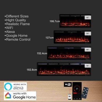 Hitense Επιτοίχιο Ηλεκτρικό Τζάκι 1600W 182.8x12.7cm Γκρι SUPERIOR-72