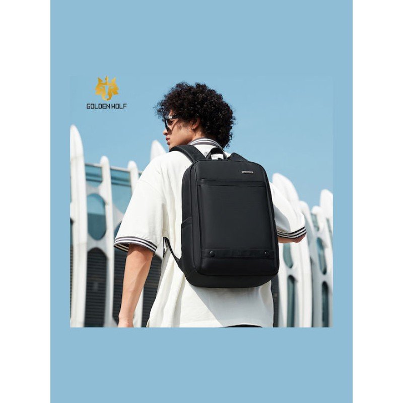 GOLDEN WOLF τσάντα πλάτης GB00705 με θήκη laptop 15.6", 17L, μαύρη GB00705-BK