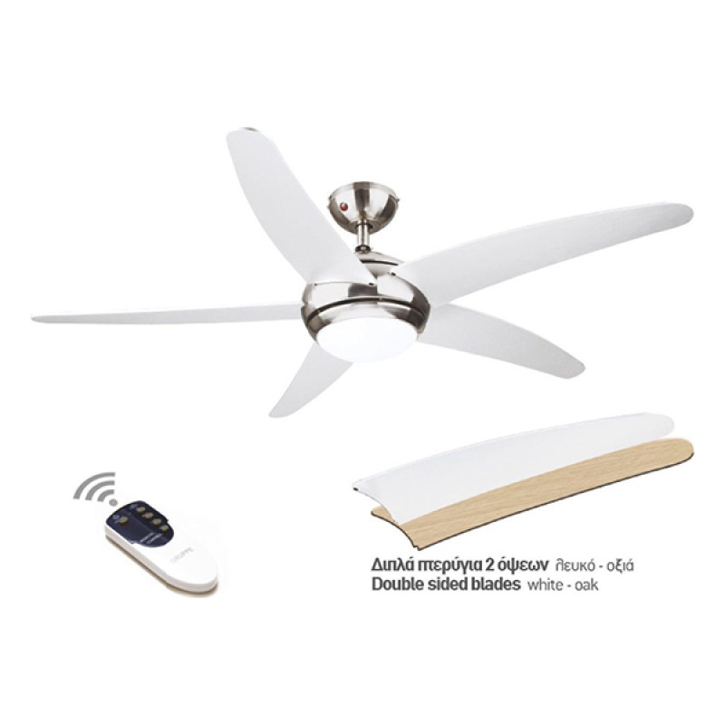 Gruppe R52001-XY-1L Ανεμιστήρας οροφής με διπλής όψης πτερύγια Λευκό και Οξιά 132cm  (3 άτοκες δόσεις)