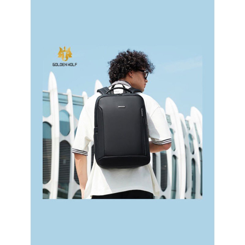 GOLDEN WOLF τσάντα πλάτης GB00731 με θήκη laptop 15.6", 17L, μαύρη GB00731-BK