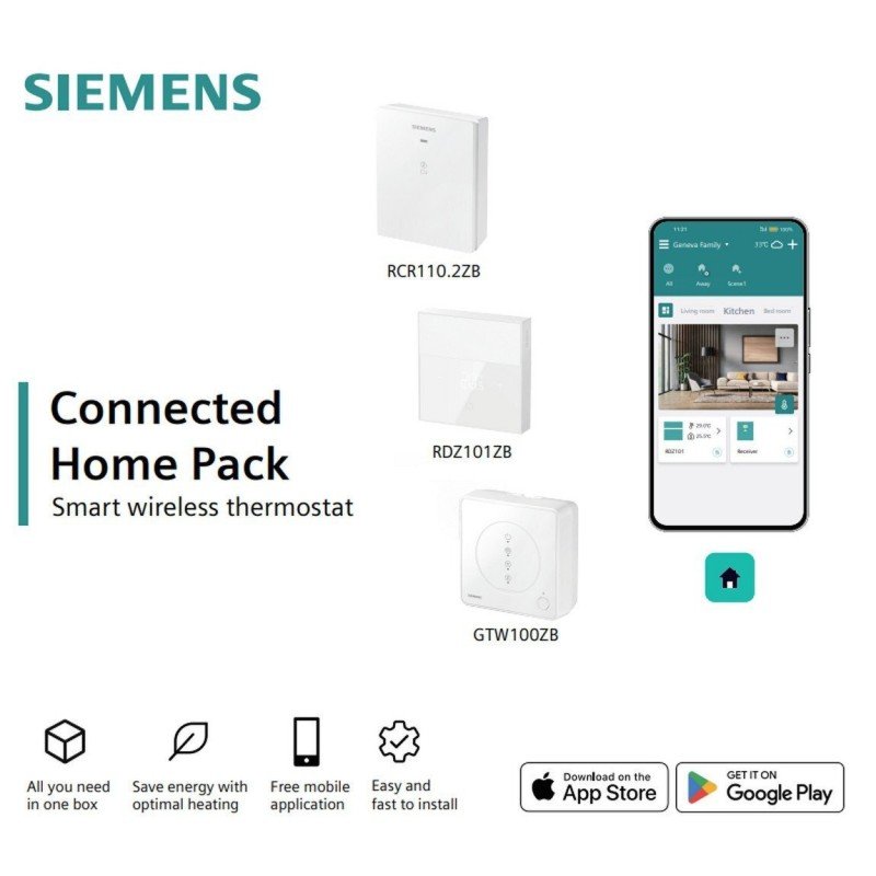 Siemens SCH-PACK2 Σετ έξυπνου ασύρματου θερμοστάτη Wifi Connected Home (GTW100ZB + RDZ101ZB + RCR110.2ZB)