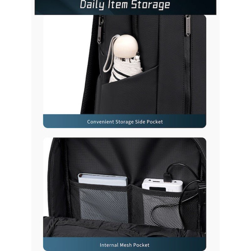 ARCTIC HUNTER τσάντα πλάτης B00915 με θήκη laptop 15.6", USB, 20L, μαύρη B00915-BK