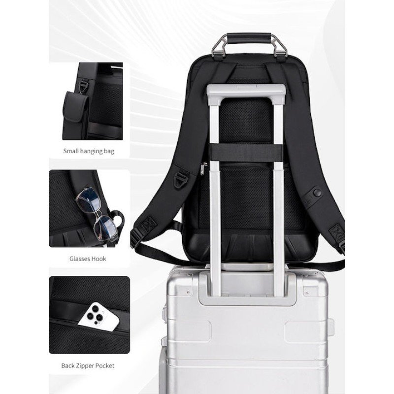 ARCTIC HUNTER τσάντα πλάτης B00915 με θήκη laptop 15.6", USB, 20L, μαύρη B00915-BK