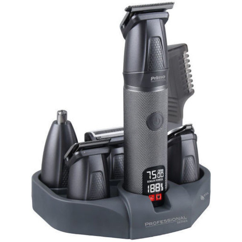Primo PRMG-40568 Σετ ανδρικής περιποίησης 15σε1 Επαναφ 150M Digital IPX6 Ανθρακί