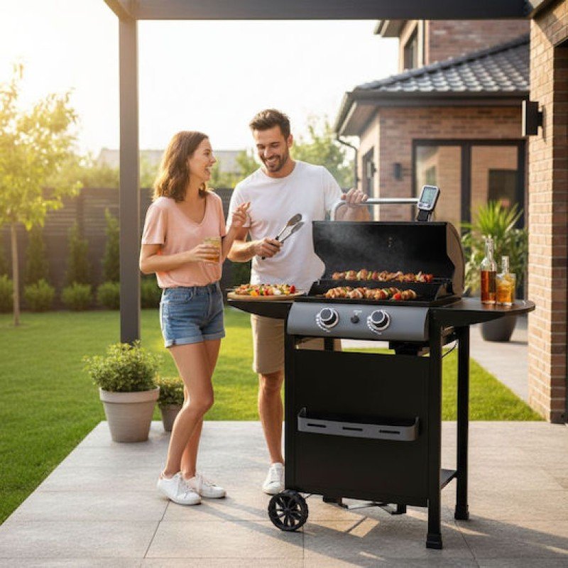 Bormann BBQ6020 Ψησταριά Υγραερίου Μαντεμένιας Σχάρας 48x42εκ. με 2 Εστίες 6kW