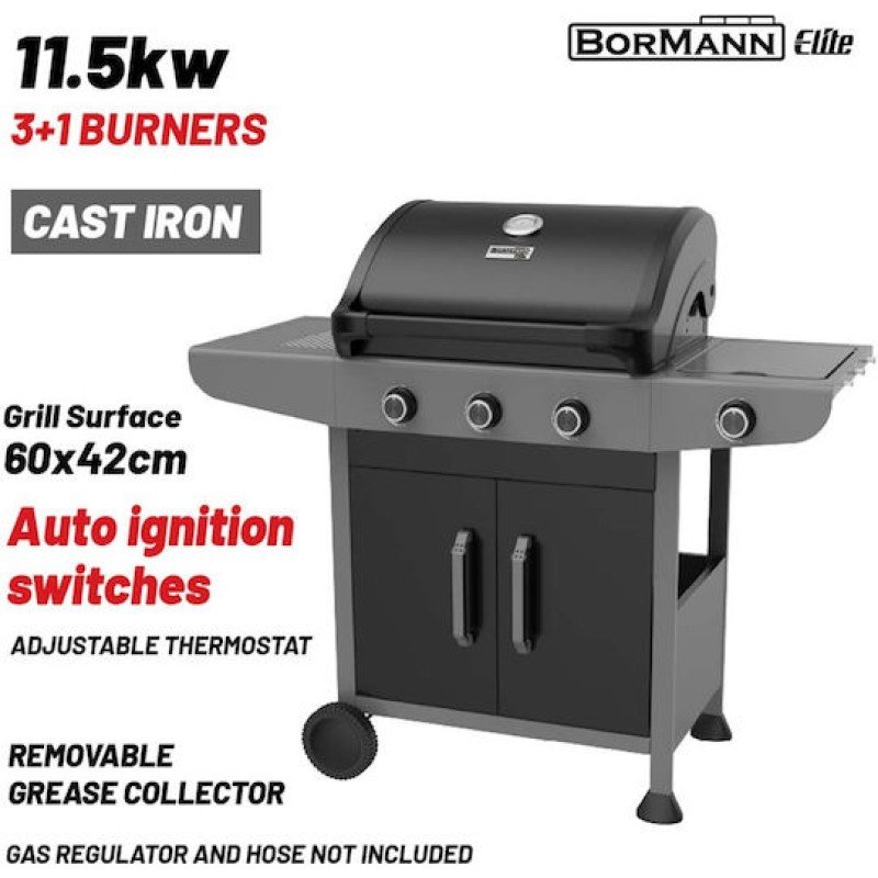 Bormann BBQ6031 Ψησταριά Υγραερίου Μαντεμένιας Σχάρας FORGE 3 και 1 Εστιών 11.5KW