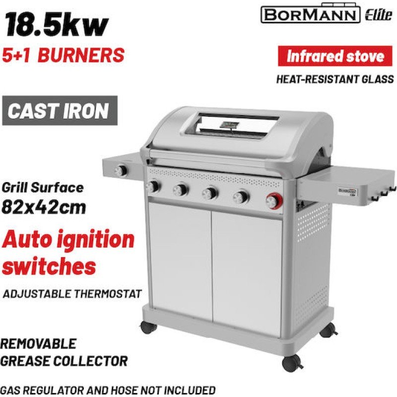 Bormann Elite BBQ7051 Ψησταριά Υγραερίου LEGENd 5+1 Εστιών με Μαντεμένια Σχάρα