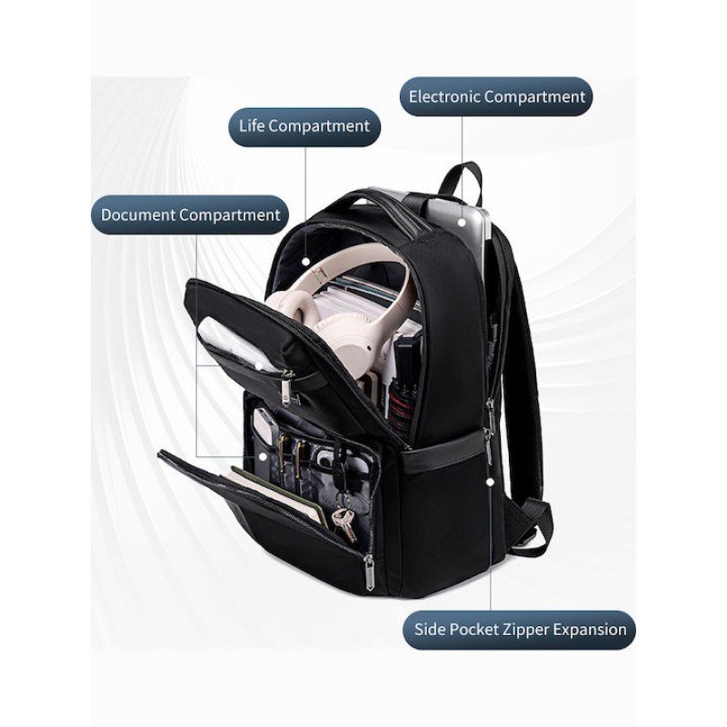 ARCTIC HUNTER τσάντα πλάτης B00808 με θήκη laptop 15.6", 19.5L, μαύρη B00808-BK