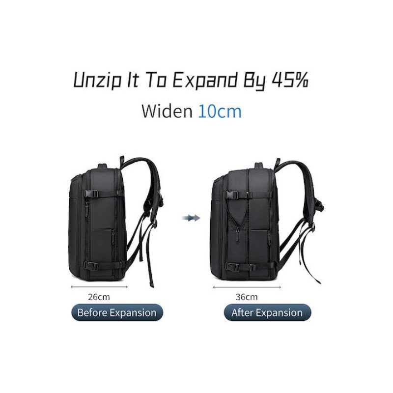 ARCTIC HUNTER τσάντα πλάτης B00866 με θήκη laptop 15.6", αεροστεγής θήκη, 35.5L/49.5L, μαύρη B00866-BK