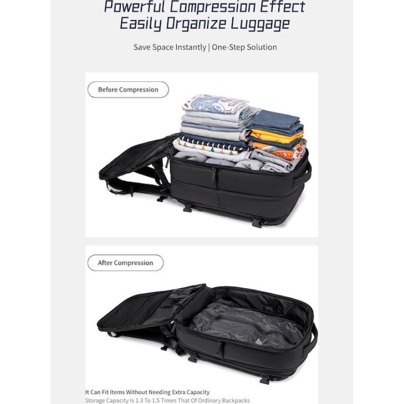 ARCTIC HUNTER τσάντα πλάτης B00866 με θήκη laptop 15.6", αεροστεγής θήκη, 35.5L/49.5L, μαύρη B00866-BK