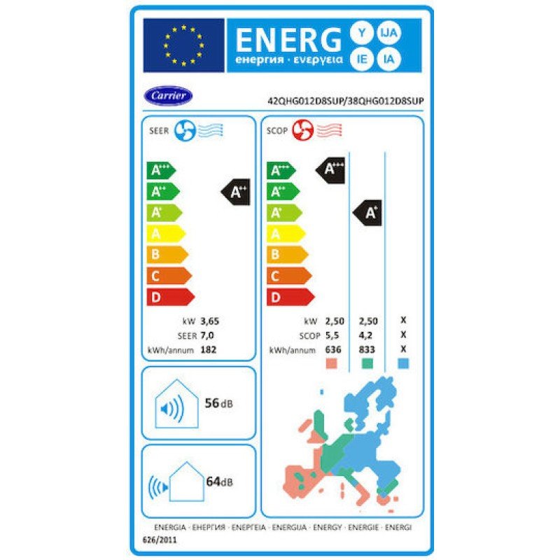 Carrier Superia 42QHG012D8SUP / 38QHG012D8SUP Κλιματιστικό Inverter 12000 BTU A++/A+ με Ιονιστή και WiFi
