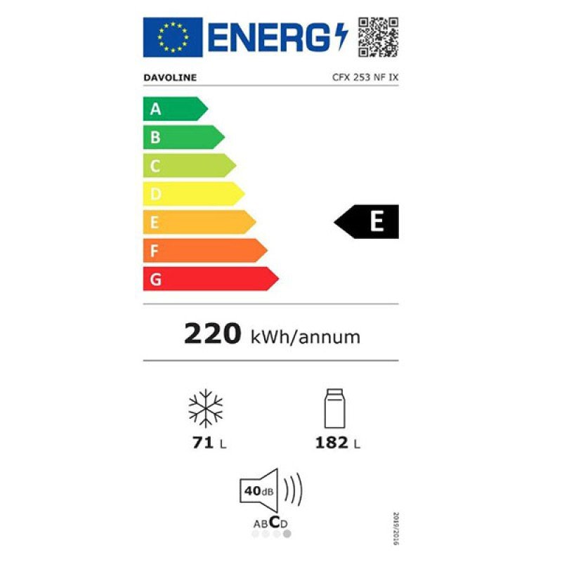 Davoline CFX 253 IX Ψυγειοκαταψύκτης 253L No Frost Inox Υ180xΠ54xΒ60 (3 άτοκες δόσεις)