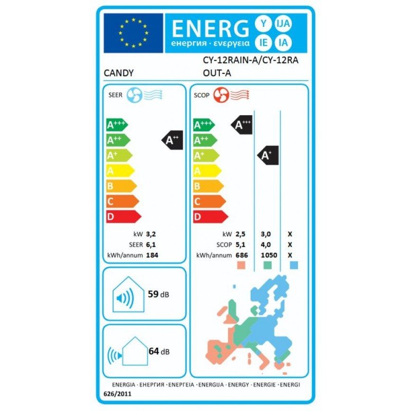 Candy Pura CY-12RA Κλιματιστικό Inverter 12000 BTU A++/A+++ με WiFi Με Πιστοποίηση Eurovent