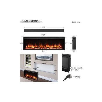 Richen Insert 152 Επιτοίχιο Ηλεκτρικό Τζάκι 2000W 152.4x48cm Μαύρο (3 άτοκες δόσεις)