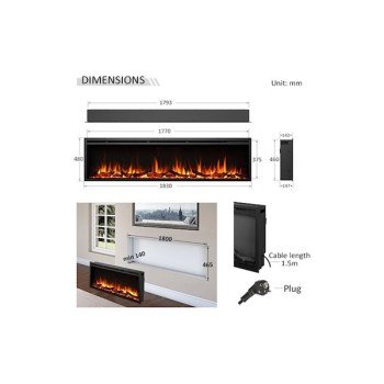 Richen Insert 183 Επιτοίχιο Ηλεκτρικό Τζάκι 2000W 183x48cm Μαύρο (3 άτοκες δόσεις)