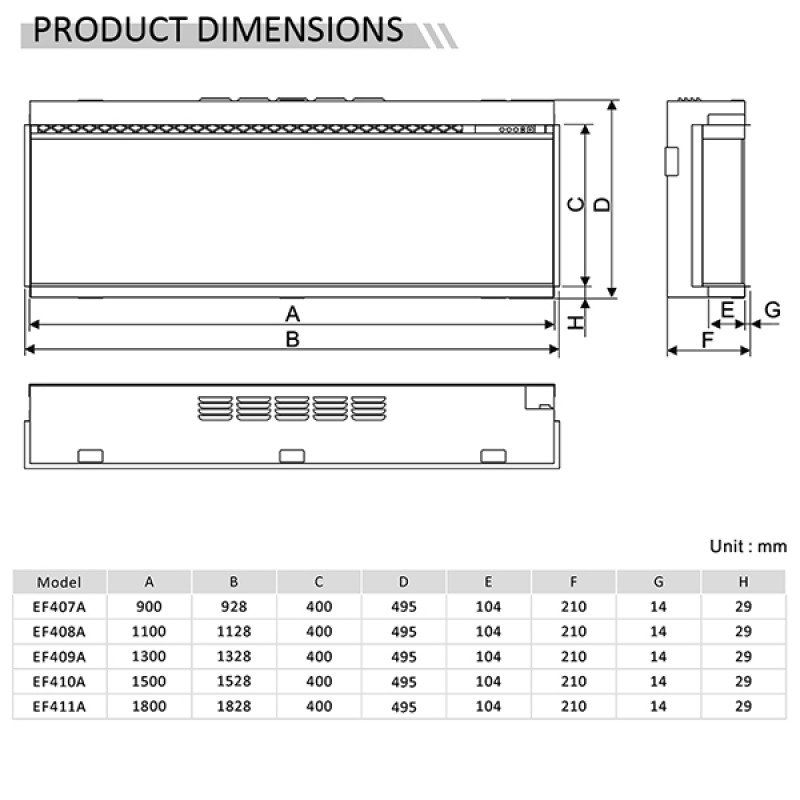 Richen 3D Insert 133 Επιτοίχιο Ηλεκτρικό Τζάκι 2000W 140x29x59 Μαύρο (3 άτοκες δόσεις)