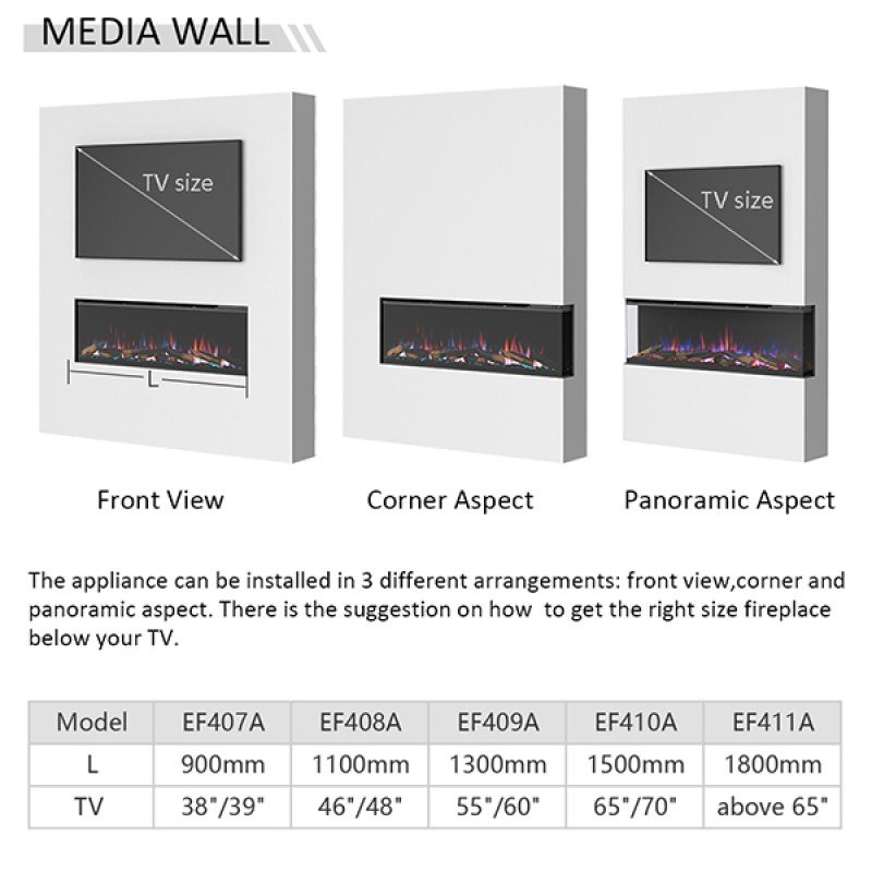 Richen 3D Insert 133 Επιτοίχιο Ηλεκτρικό Τζάκι 2000W 140x29x59 Μαύρο (3 άτοκες δόσεις)