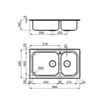 Foster Big Bowl 1662001S Δεξιός Ένθετος Νεροχύτης Inox Μ86xΠ50cm Ασημί (3 άτοκες δόσεις)