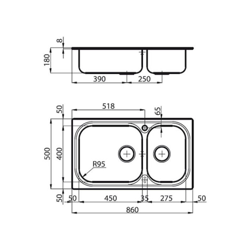 Foster Big Bowl 1662001S Δεξιός Ένθετος Νεροχύτης Inox Μ86xΠ50cm Ασημί (3 άτοκες δόσεις)
