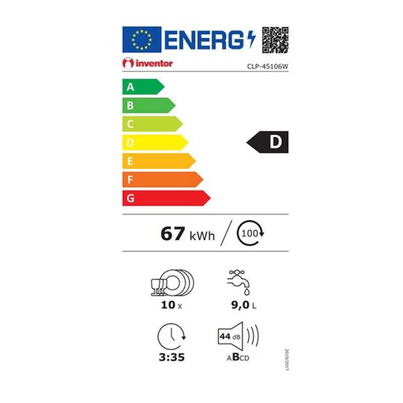 Inventor CLP-45106W Ελεύθερο Πλυντήριο Πιάτων για 10 Σερβίτσια Π45xY85εκ. Λευκό (3 άτοκες δόσεις)