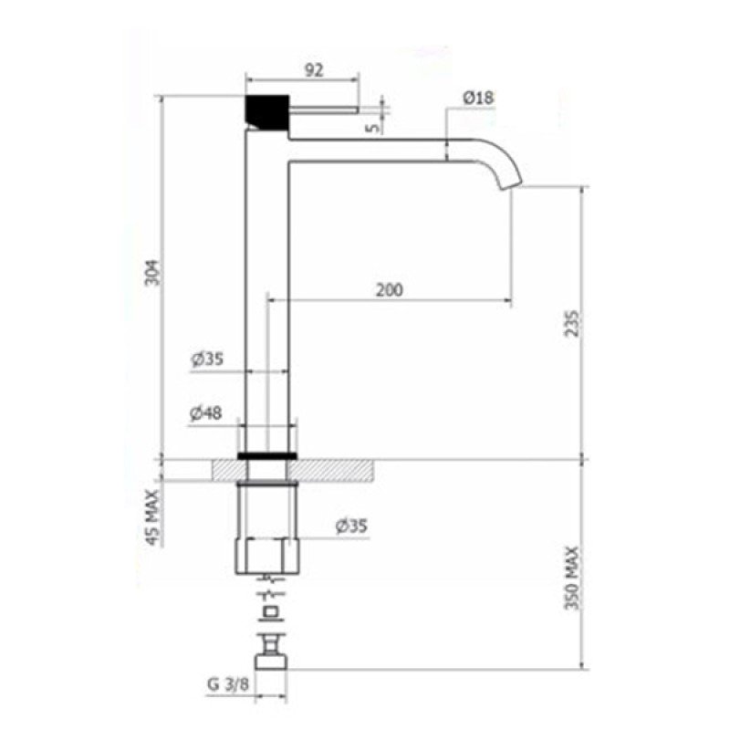 Μπαταρία Νιπτήρα υψηλή επιτραπέζια Teorema Lab 933411 CHROME