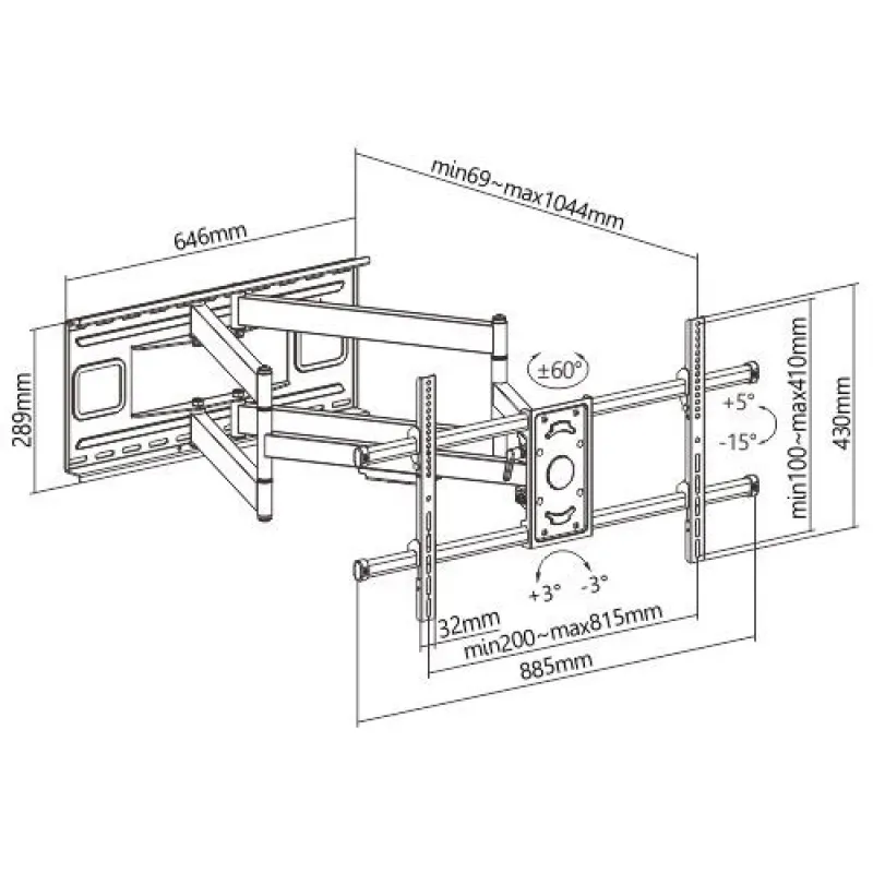 BRATECK επιτοίχια βάση τηλεόρασης LPA49-486XLD, 43-90", 80kg, heavy duty, full motion