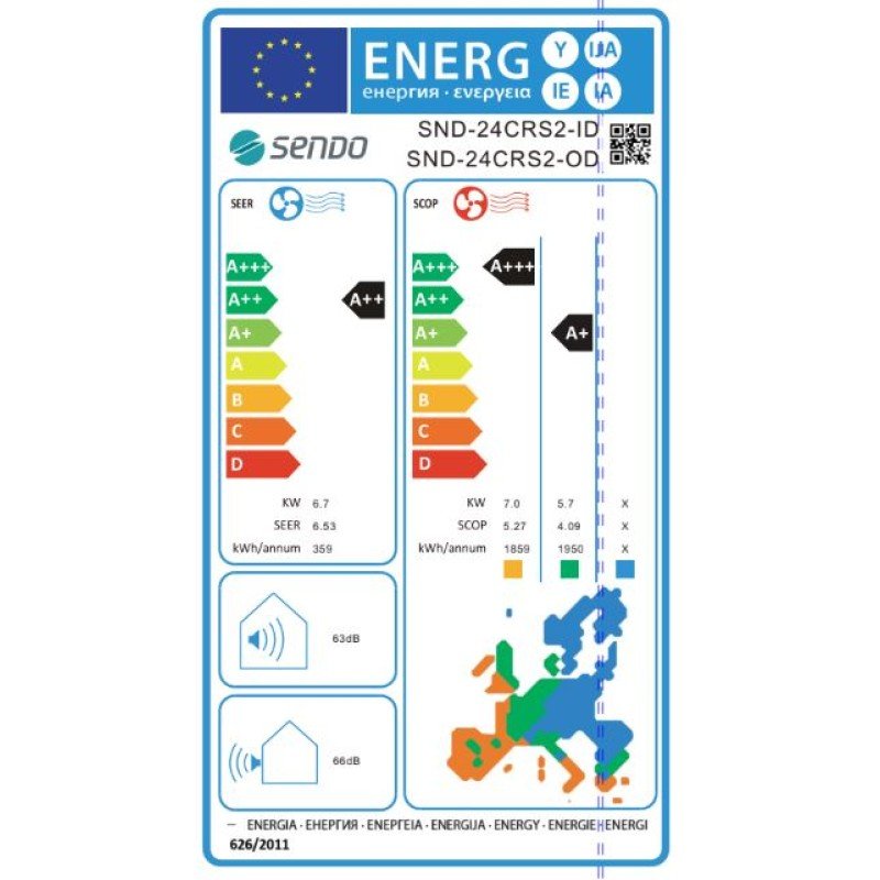 Sendo Cronus 2 SND - 24/CRS2 Κλιματιστικό Τοίχου Inverter 24.000 btu A++/A+++ με Wi-Fi & Ιονιστή