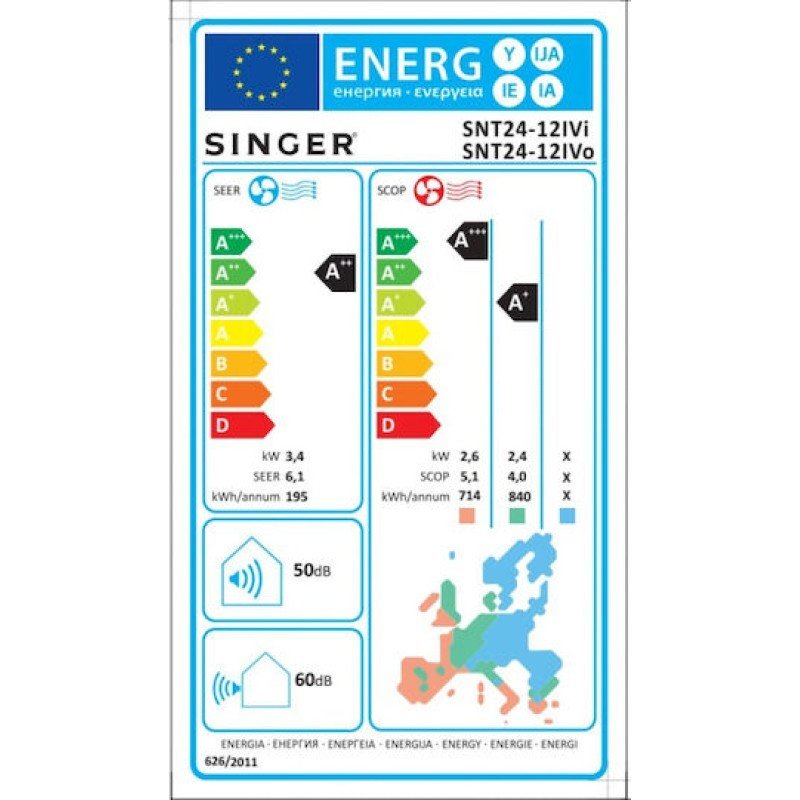 Singer SNT24-12IVi/STN24-12IVo Κλιματιστικό Inverter 12000 BTU A++/A+ με WiFi