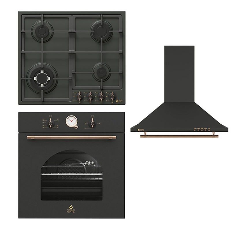 Thermogatz Φούρνος Ηλεκτρικός TGS 5522 BL Rustic + Εστίες Αερίου TGS 9511 BL Rustic + Απορροφητήρας TGS 950 BL Rustic (3 άτοκες δόσεις)