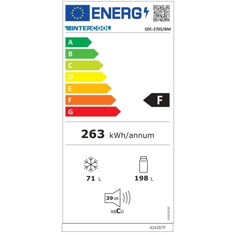 Intercool SDC-270S/BM Ψυγειοκαταψύκτης 269lt Υ180xΠ55xΒ55.8εκ. Γκρι (3 άτοκες δόσεις)