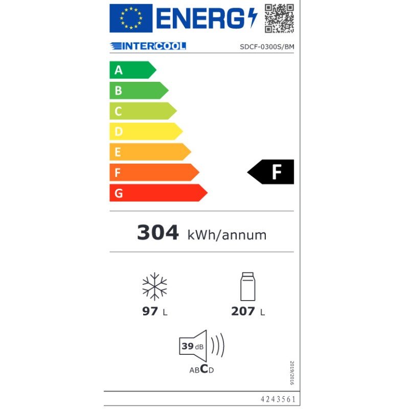 Intercool SDFC-300S/BM Ψυγειοκαταψύκτης 304lt Total NoFrost Υ186xΠ59.5xΒ59εκ. Inox(3 άτοκες δόσεις)