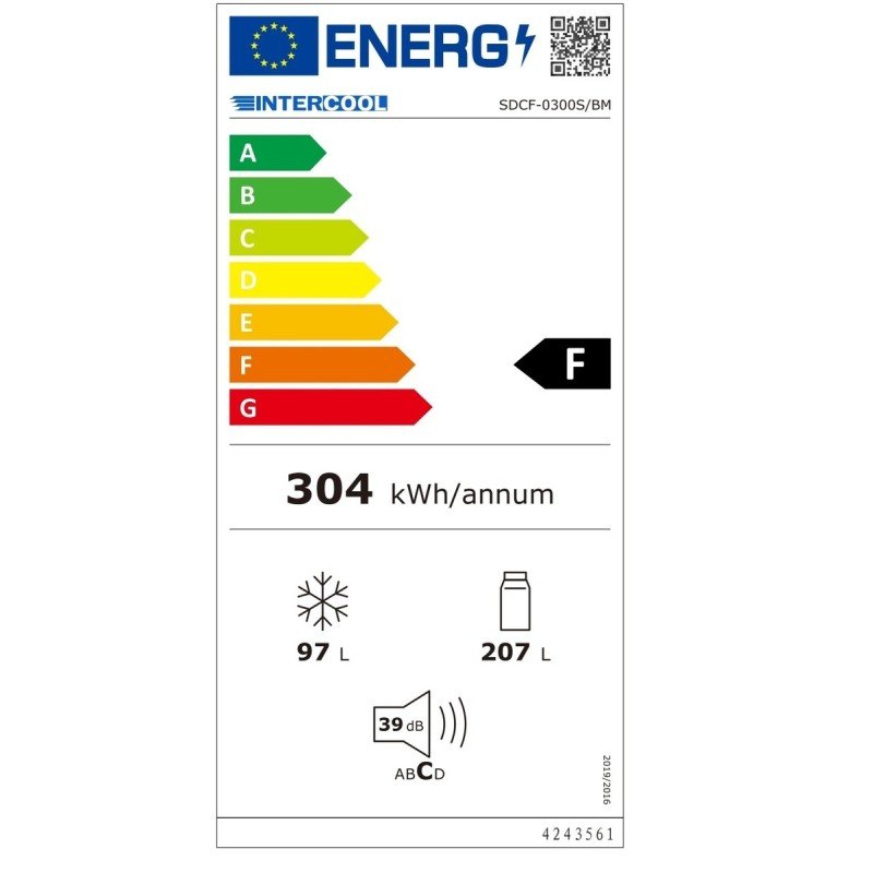 Intercool SDFC-300X/BM Ψυγειοκαταψύκτης 304lt Total NoFrost Υ200.4xΠ60xΒ63.5εκ. Inox (3 άτοκες δόσεις)