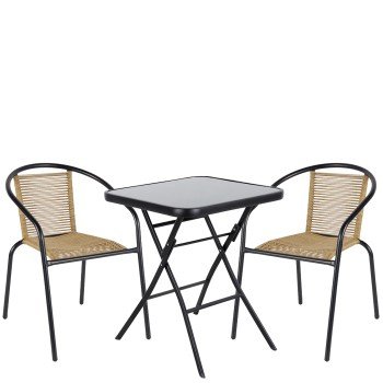 Σετ Τραπεζαρία Κήπου ArteLibre TAURUS Μαύρο/Φυσικό Rattan/Γυαλί/Μέταλλο Με 2 Πολυθρόνες 14990518