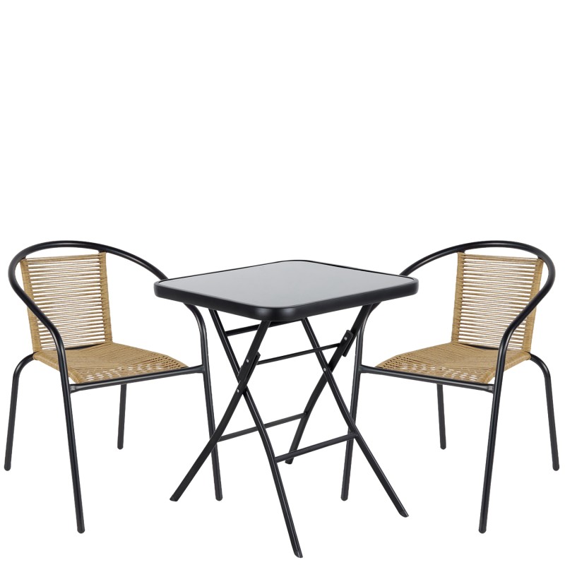 Σετ Τραπεζαρία Κήπου ArteLibre TAURUS Μαύρο/Φυσικό Rattan/Γυαλί/Μέταλλο Με 2 Πολυθρόνες 14990518