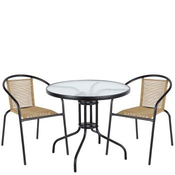 Σετ Τραπεζαρία Κήπου ArteLibre EARTH Μαύρο/Φυσικό Rattan/Γυαλί/Μέταλλο Με 2 Πολυθρόνες 14990519 Σετ Τραπεζαρία Κήπου ArteLibre EARTH Μαύρο/Φυσικό Rattan/Γυαλί/Μέταλλο Με 2 Πολυθρόνες 14990519