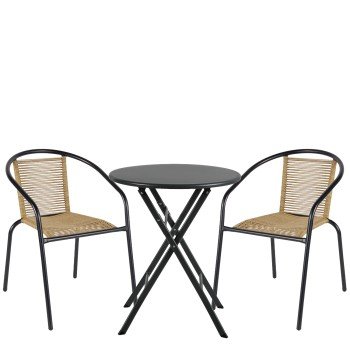 Σετ Τραπεζαρία Κήπου ArteLibre NOVA Μαύρο/Φυσικό Rattan/Μέταλλο Με 2 Πολυθρόνες 14990522