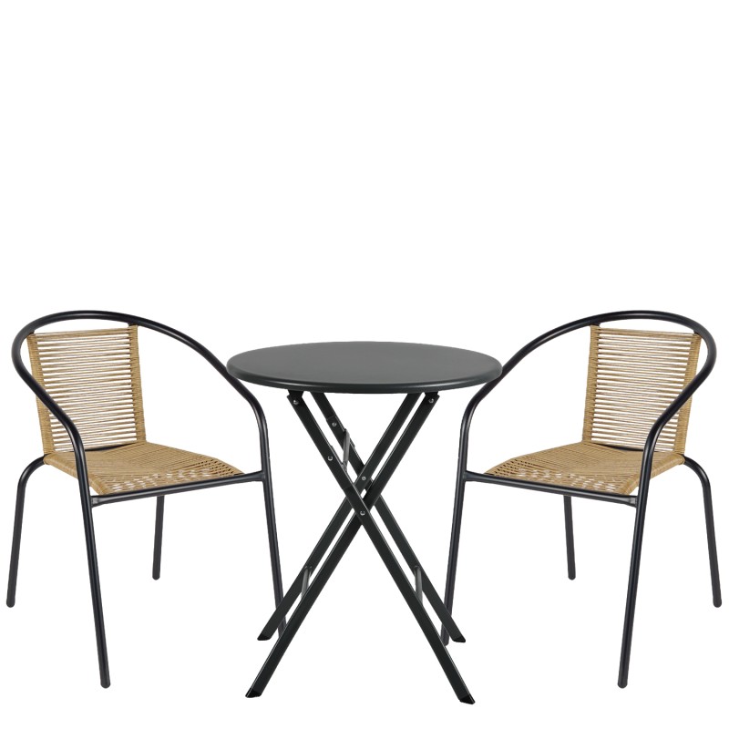 Σετ Τραπεζαρία Κήπου ArteLibre NOVA Μαύρο/Φυσικό Rattan/Μέταλλο Με 2 Πολυθρόνες 14990522