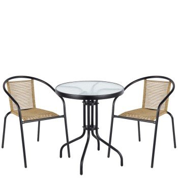 Σετ Τραπεζαρία Κήπου ArteLibre EARTH Μαύρο/Φυσικό Rattan/Γυαλί/Μέταλλο Με 2 Πολυθρόνες 14990523 Σετ Τραπεζαρία Κήπου ArteLibre EARTH Μαύρο/Φυσικό Rattan/Γυαλί/Μέταλλο Με 2 Πολυθρόνες 14990523