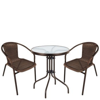 Σετ Τραπεζαρία Κήπου ArteLibre EARTH Καφέ Rattan/Γυαλί/Μέταλλο Με 2 Πολυθρόνες 14990524