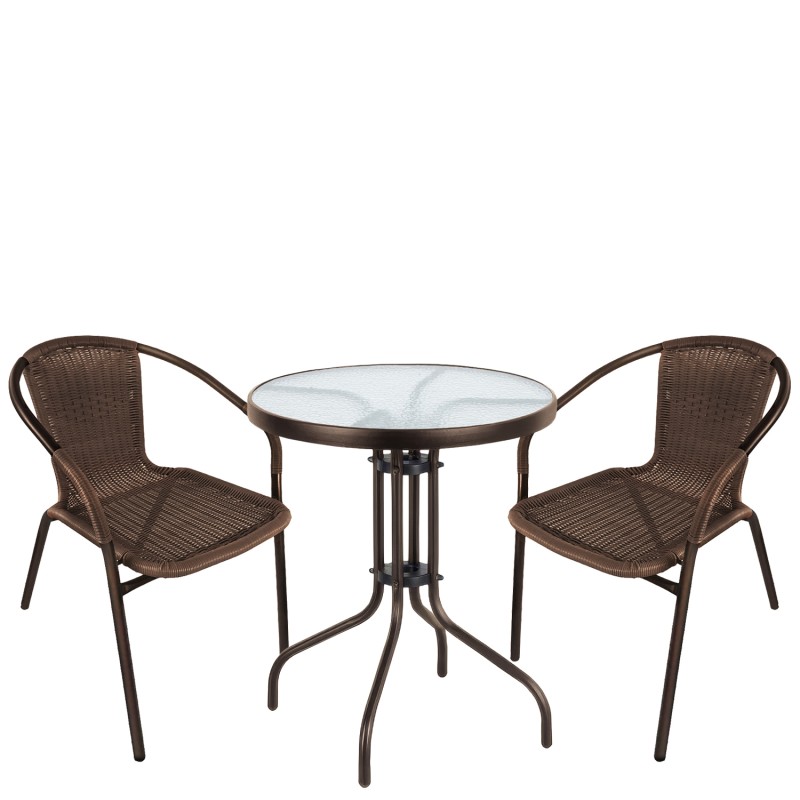 Σετ Τραπεζαρία Κήπου ArteLibre EARTH Καφέ Rattan/Γυαλί/Μέταλλο Με 2 Πολυθρόνες 14990524