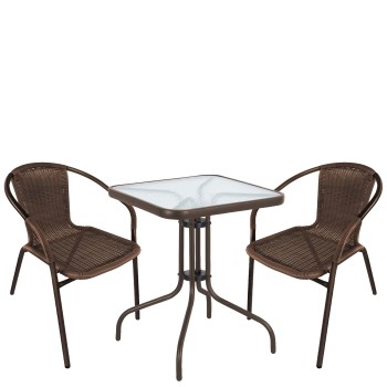 Σετ Τραπεζαρία Κήπου ArteLibre MARS Καφέ Rattan/Γυαλί/Μέταλλο Με 2 Πολυθρόνες 14990525