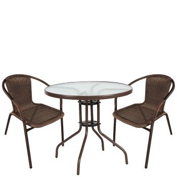 Σετ Τραπεζαρία Κήπου ArteLibre EARTH Καφέ Rattan/Γυαλί/Μέταλλο Με 2 Πολυθρόνες 14990527