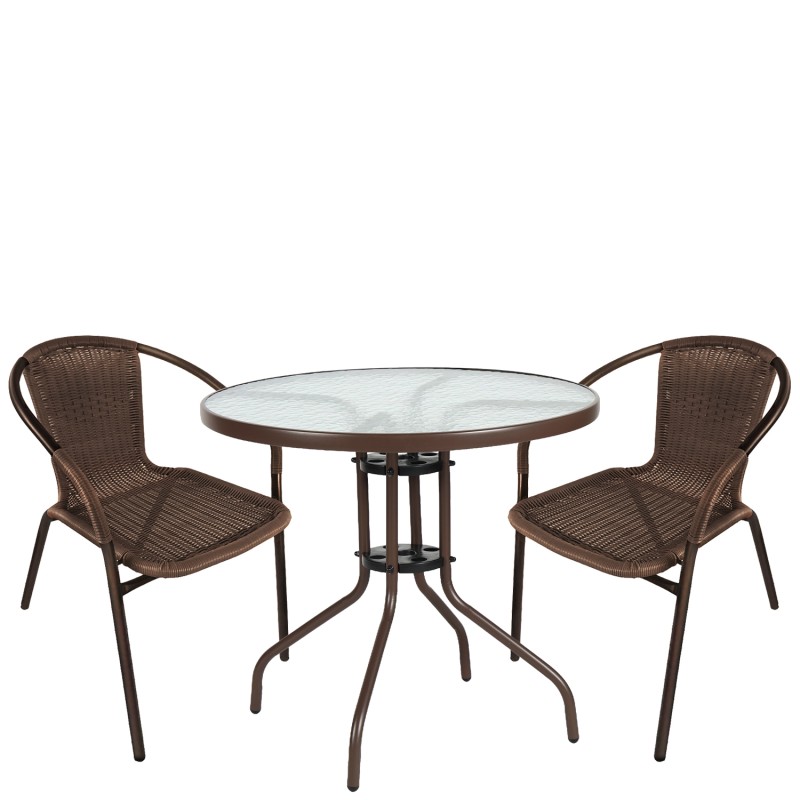 Σετ Τραπεζαρία Κήπου ArteLibre EARTH Καφέ Rattan/Γυαλί/Μέταλλο Με 2 Πολυθρόνες 14990527